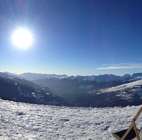 deckchairs in the snow and sun